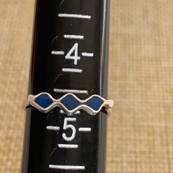 Sterling Native American Made Ring Elegant Blue Diamond Pattern Lapis Lapis Lazu - Picture 4 of 5